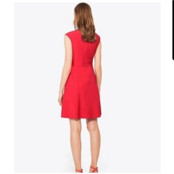 Tory Burch Megan A-Line Red Wool Blend A-Line Dress Cap Sleeves Size 10 - Picture 2 of 11